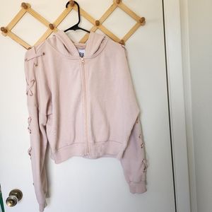 Victoria's Secret blush and rose Gold lace up sleeve simi crop hoodie good Used